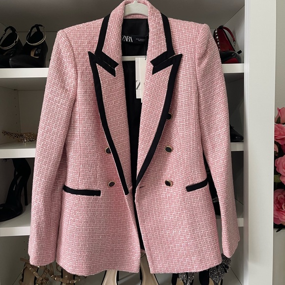 NW T NEW PINK STRUCTURED BLAZER WITH CONTRASTING PIPING - Picture 10 of 16